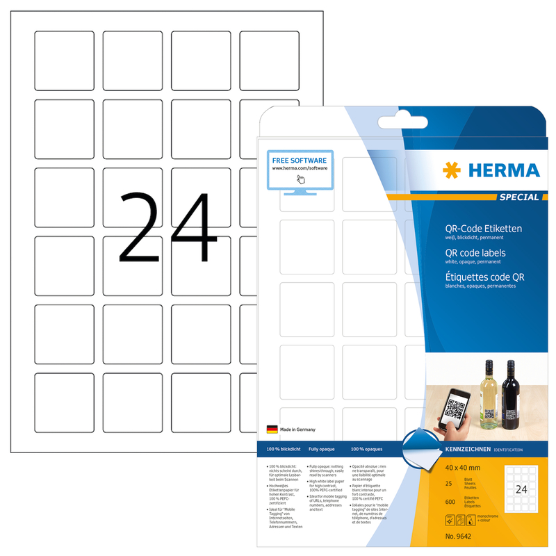 Herma Etiketten QR Code, 9642, 40 x 40 mm, 25 Blatt - 4008705096423_01_ow