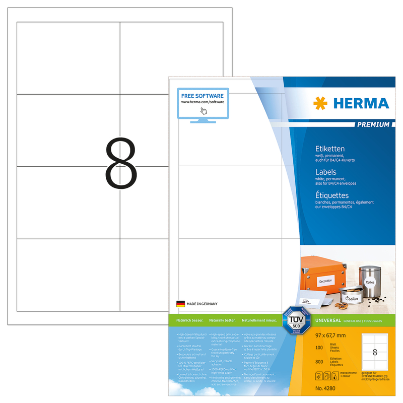 Herma étiquettes, 4280, 97 x 67.7 mm, 100 feuilles - 4008705042802_01_ow