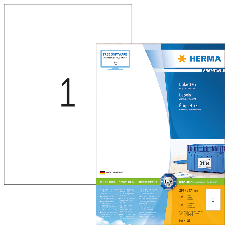 Herma étiquettes, 4428, 210 x 297 mm, 100 feuilles - 4008705044288_01_ow