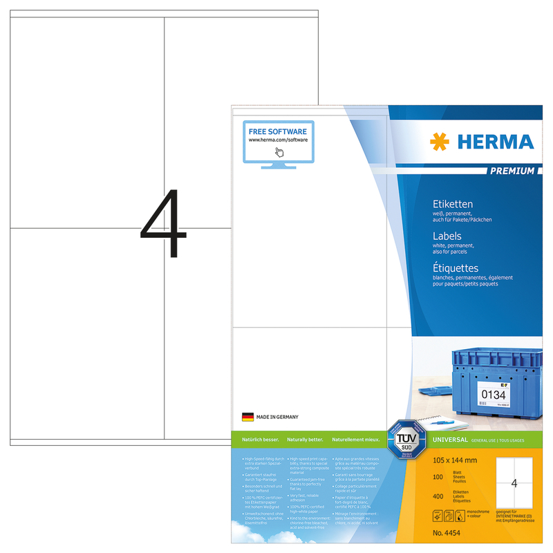 Herma étiquettes, 4454, 105 x 144 mm, 100 feuilles - 4008705044547_01_ow