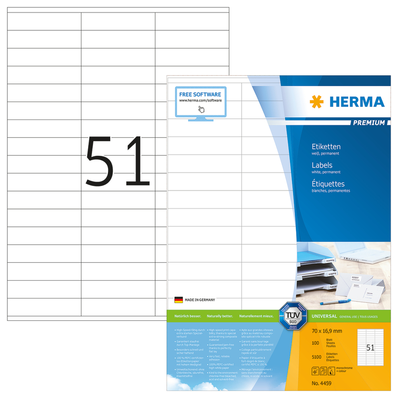 Herma étiquettes, 4459, 70 x 16.9 mm, 100 feuilles - 4008705044592_01_ow