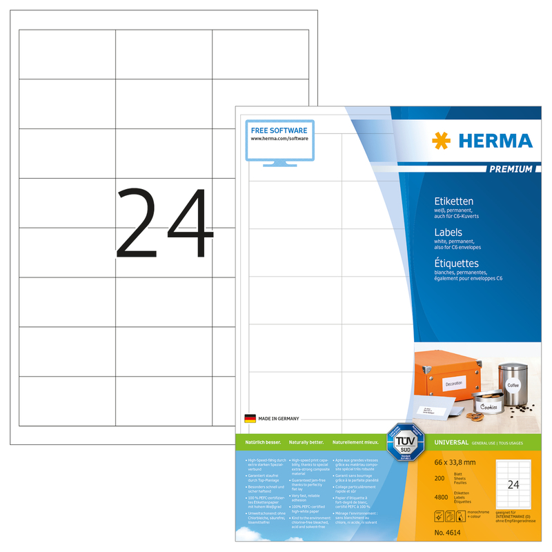 Herma étiquettes, 4614, 66 x 33.8 mm, 200 feuilles - 4008705046145_01_ow