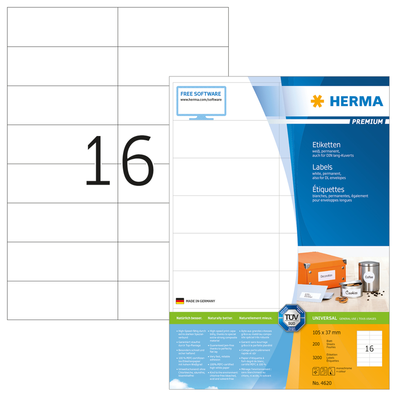 Herma étiquettes, 4620, 105 x 37 mm, 200 feuilles - 4008705046206_01_ow