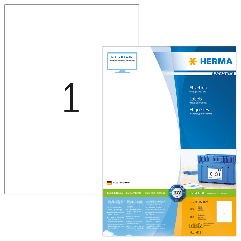 Herma étiquettes, 4631, 210 x 297 mm, 200 feuilles - 4008705046312_01_ow