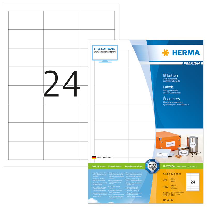 Herma étiquettes, 4632, 64.6 x 33.8 mm, 200 feuilles - 4008705046329_01_ow