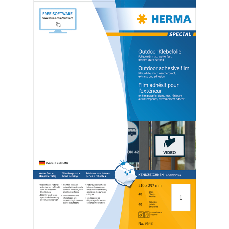 Herma étiquettes Outdoor, extra fort, 9543, 210 x 297 mm, 40 feuilles - 4008705095433_01_ow