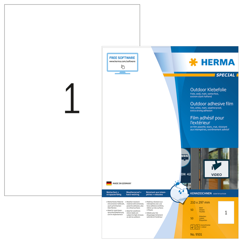 Herma Étiquettes Outdoor, extra fortes, 9501, 210 x 297 mm, 50