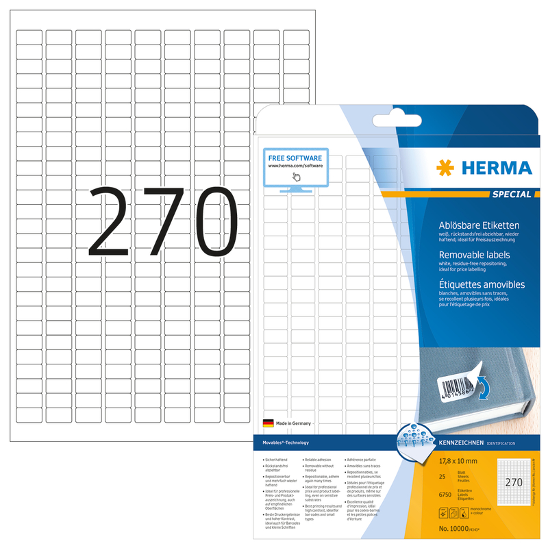 Herma étiquettes repositionnable, 10000, 17.8 x 10 mm, 25 feuilles - 4008705100007_01_ow