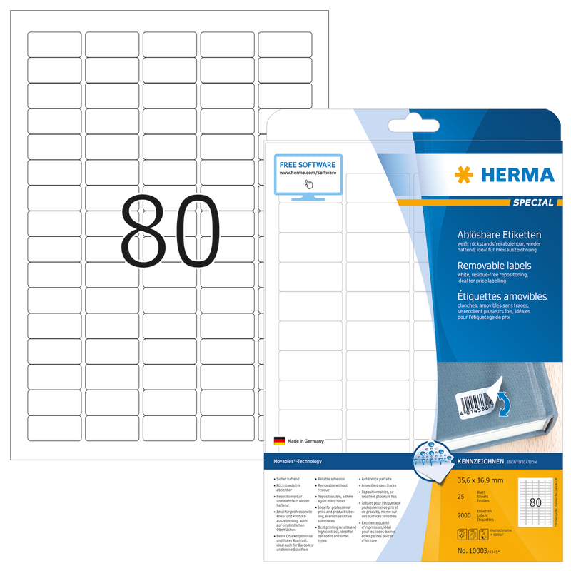 Herma étiquettes repositionnable, 10003, 35.6 x 16.9 mm, 25 feuilles - 4008705100038_01_ow
