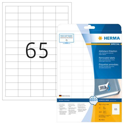 Herma étiquettes repositionnable, 4212, 21.2 x 38 mm, 25 feuilles - 1038260