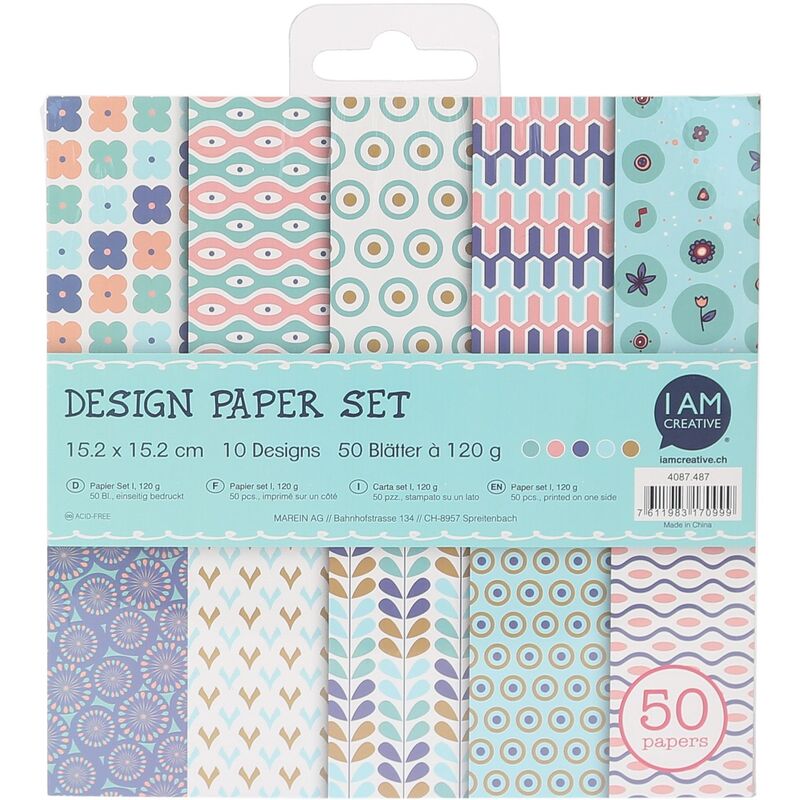 I AM CREATIVE Design Paper-Set, Muster, pastell, 50 Blätter - 7611983170999_01_ow
