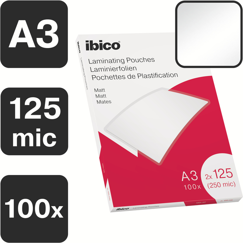 Ibico pochettes de plastification, A3, 125 mic, mat, 100 pièce - 4049793065991_02_ow