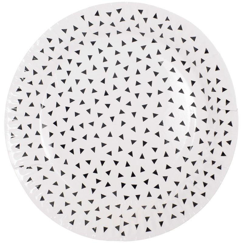 JaBaDaBaDo assiettes en carton confettis, Z17308, 23 cm, 8 pièces, blanc/noir - 7332599173081_01_ow
