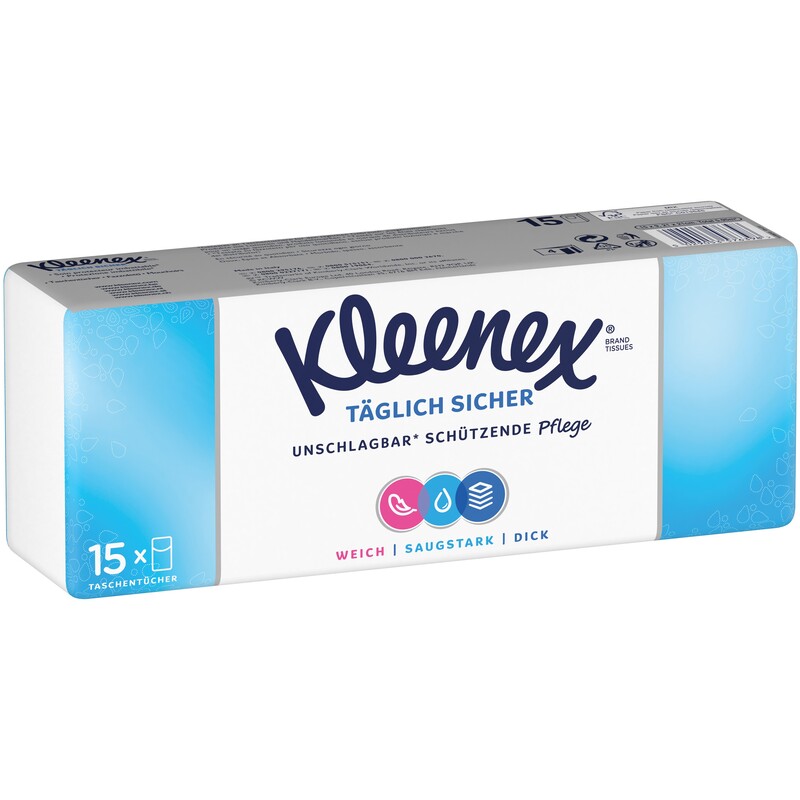 Kleenex mouchoirs Täglich sicher, blanc, 15 paquets à 9 pièces 