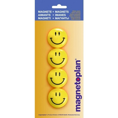 Magnetoplan Magnete Smiley, 40 mm, gelb, 4 Stück