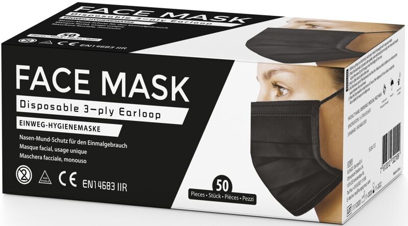 Masque de protection, Typ II R, 3 couches, 50 pièces, noir - 9780201374421_02_ow