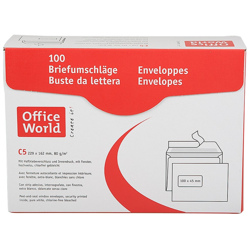 Office World enveloppe, fenêtre à gauche, C5, 100 pièces - 7610425381900_01_ow