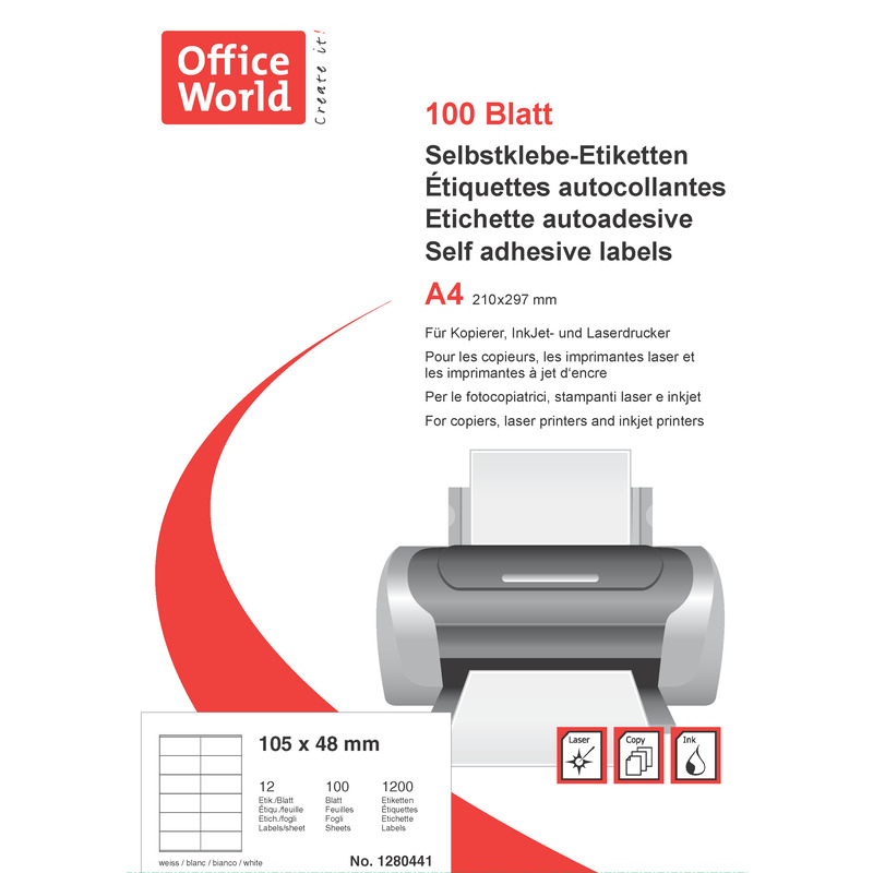 Office World étiquettes, 105 x 48 mm, 100 feuilles 