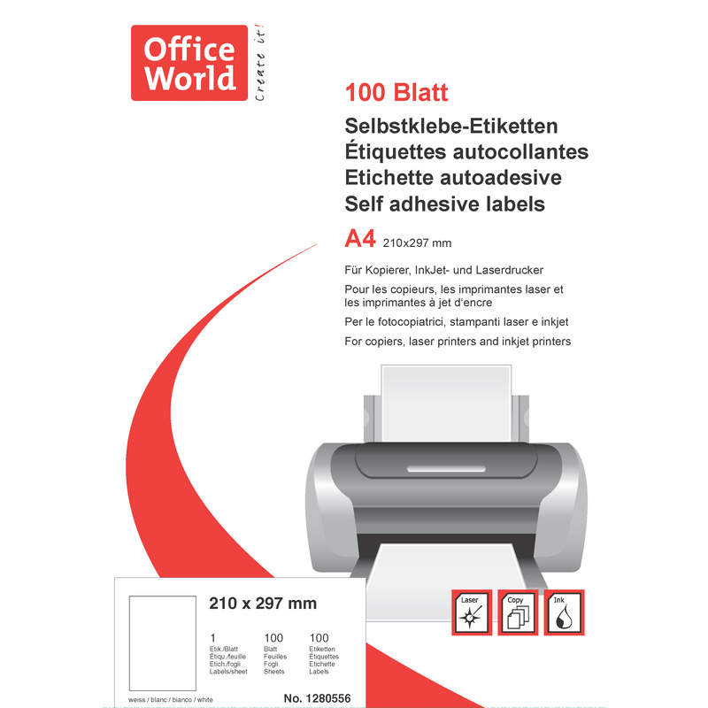 Office World étiquettes, 210 x 297 mm, 100 feuilles 