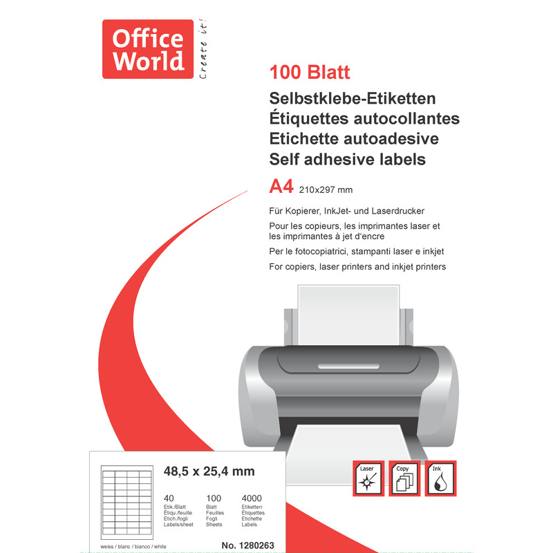 Office World étiquettes, 48.5 x 25.4 mm, 100 feuilles 