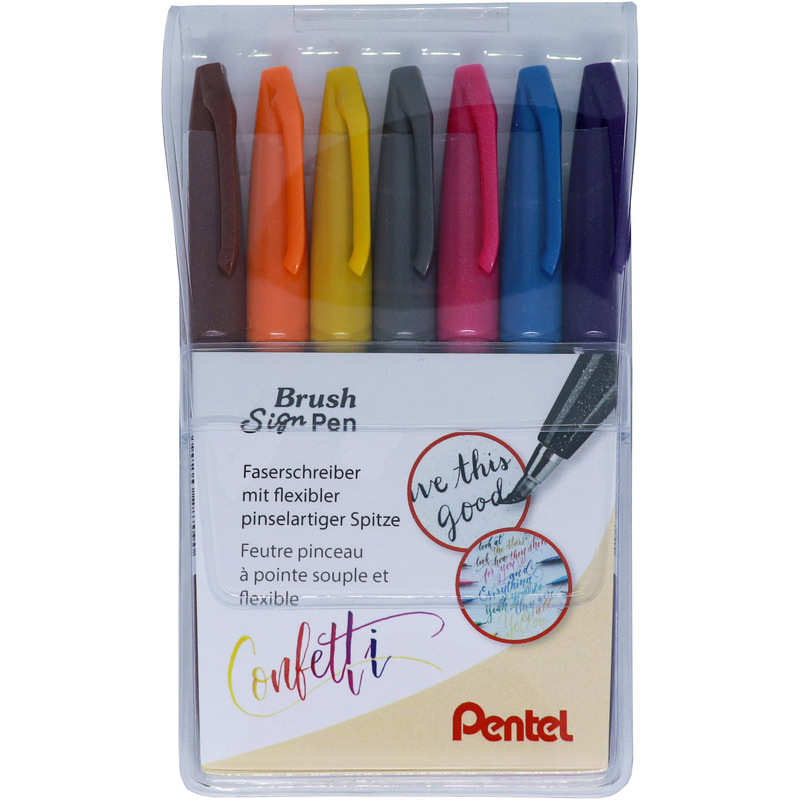 Pentel Pinselstifte Brush Sign Pen, Confetti, 7er Etui, assortiert - 7610924030033_01_ow
