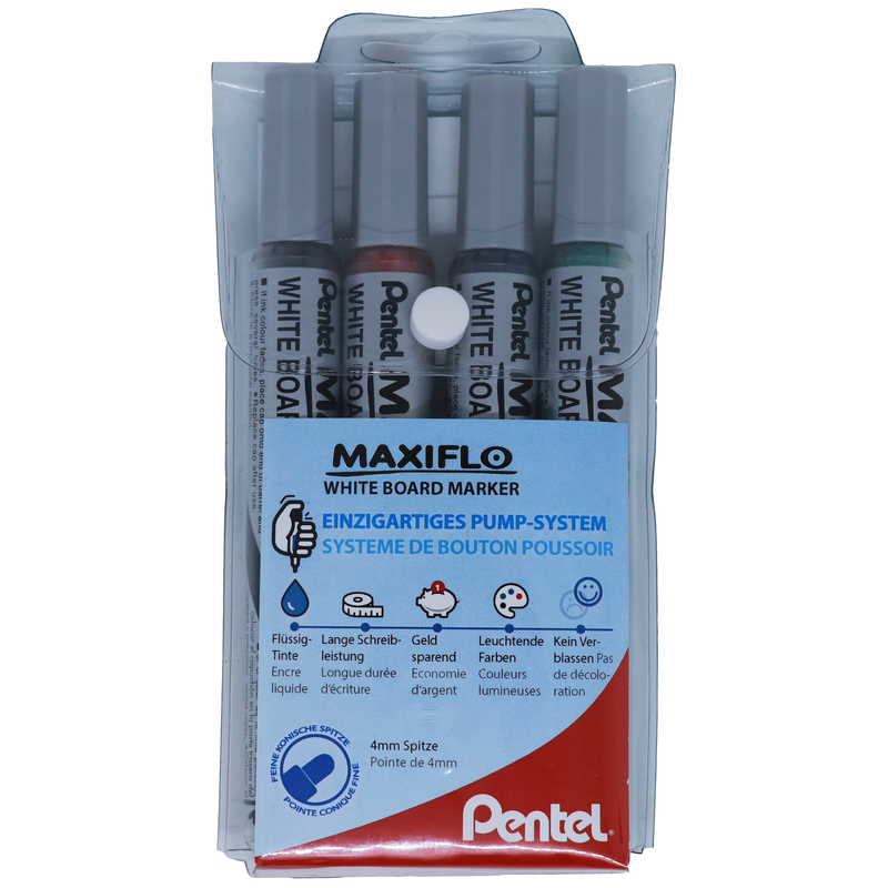Pentel Whiteboard Marker Maxiflo MWL5S, 4er Etui, assortiert - 3474377910410_01_ow