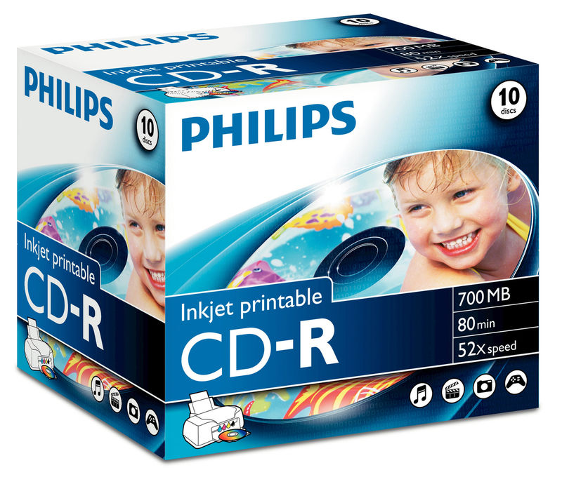 Philips CD-R 700MB 52x, 10er-Pack, Jewel Case, bedruckbar - 8710895892346_01_ow