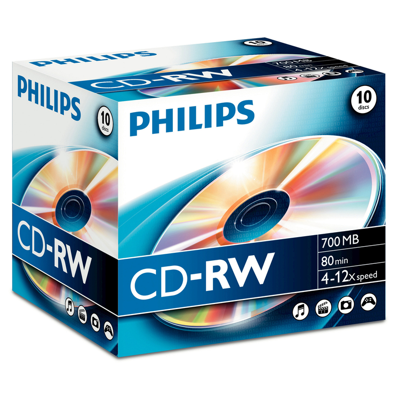 Philips CD-RW, 0.7 GB, Jewel Case, 10 pièces - 8710101894928_01_ow