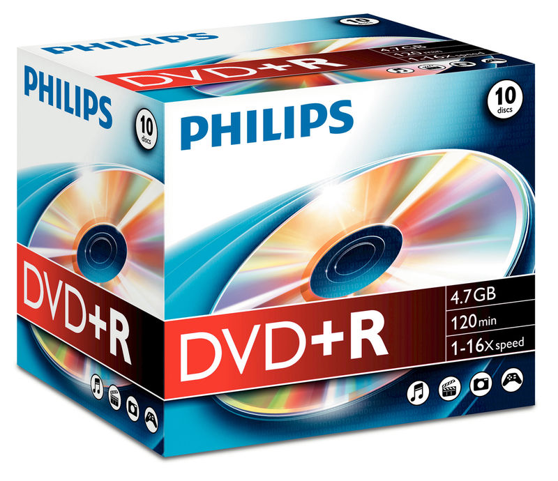 Philips DVD+R 4.7GB, 16x, 10er-Pack, Jewel Case - 8710895858120_01_ow