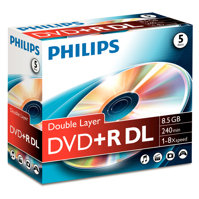 Philips DVD+R Double-Layer, 8.5 GB, Jewel Case, 5 Stück - 8710895992138_01_ow