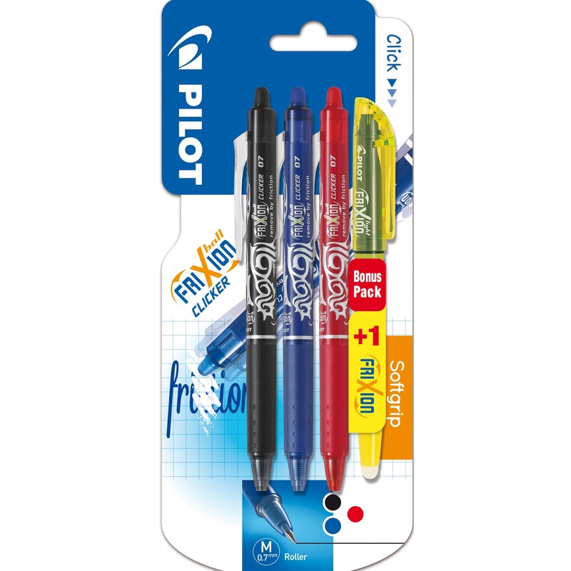 Pack 1 stylo Roller + 3 sets 3 recharges + 1 gomme PILOT FRIXION 07 NOIR