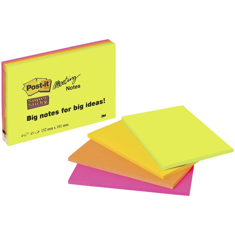 Post-it notes adhésives Super Sticky Meeting, 152 x 101 mm, 4 x 45 feuilles - 51131849686_01_ow