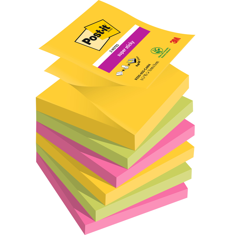 Post-it notes adhésives Super Sticky Z-Notes Rio, 76 x 76 mm, 6 x 90 feuilles - iba0051141999555_01
