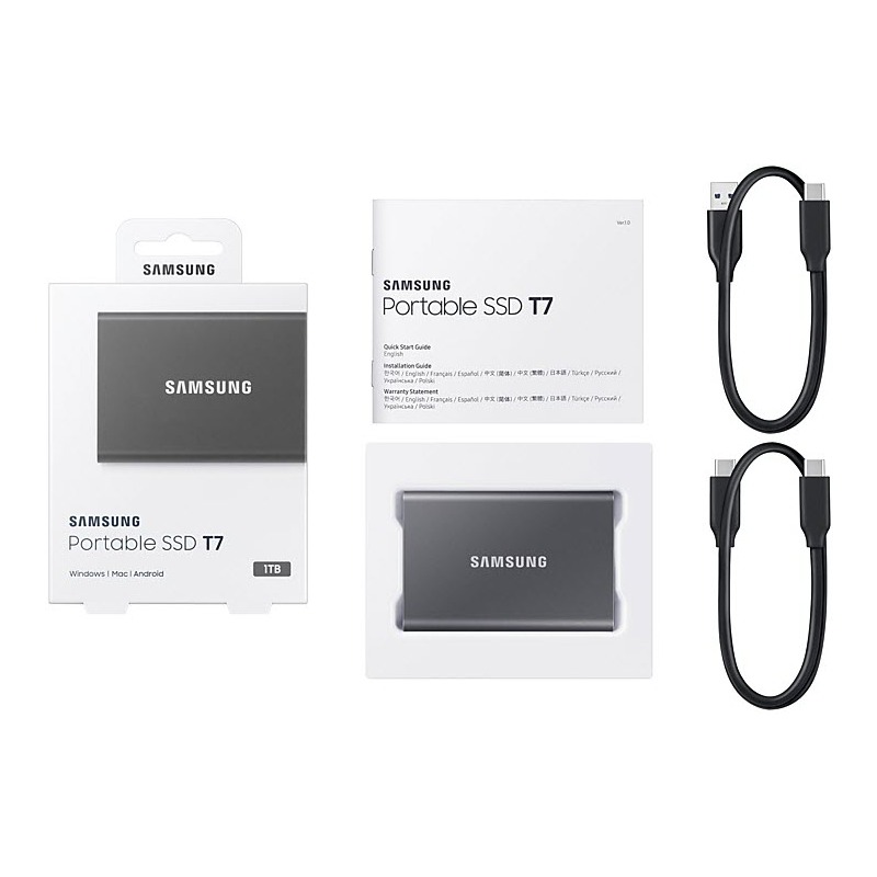 Samsung disque dur externe SSD Portable T7, gris, 1000 GB, USB 3.2, 1  pièces 
