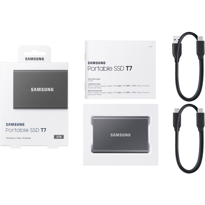 Samsung disque dur externe SSD Portable T7, gris, 2000 GB, USB 3.2, 1 pièces - 8806090312380_05_ow