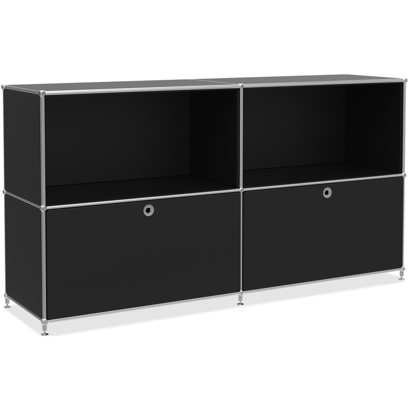 Sideboard VEROM, 2 tiroirs, 2 étagères, avec poignées perforées, noir - 27953_01