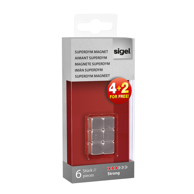 Sigel Magnete Strong, 10 x 10 mm, silber, 6 Stück - 4004360800658_01_ow