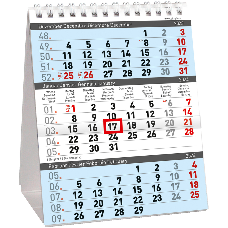 Simplex calendrier de table sur 3 mois 2024 Trimestris, 3 mois / page 