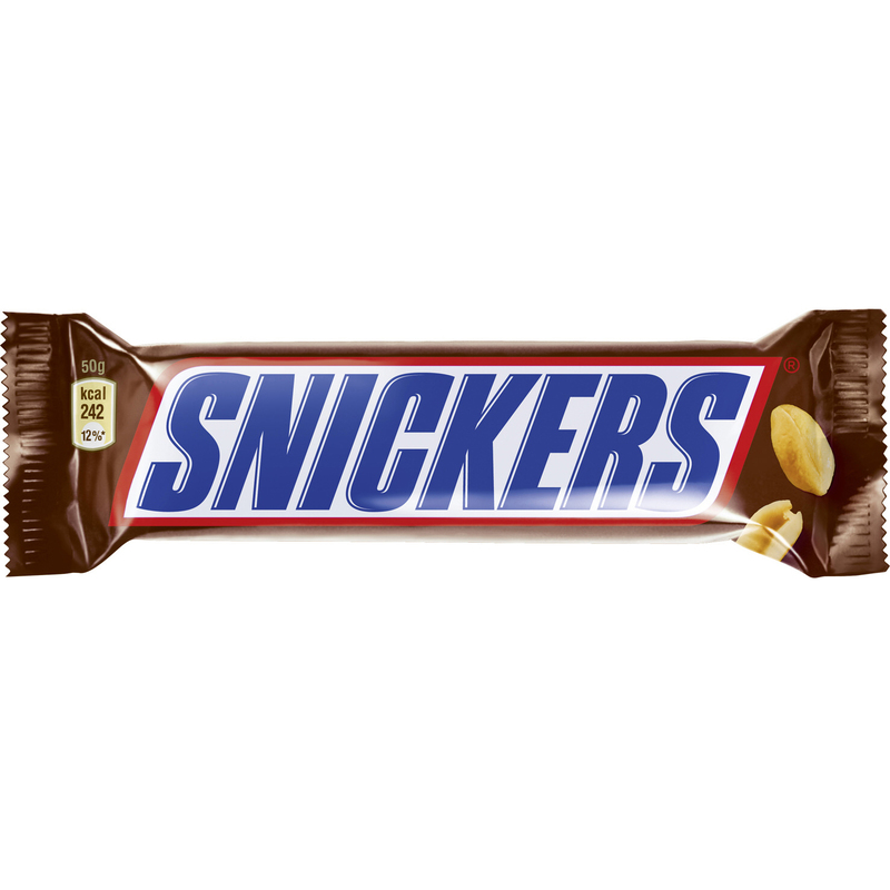 SNICKERS - Barre chocolat au lait, cacahuètes et caramel - 10 barres  individuelles de 50g - 500g