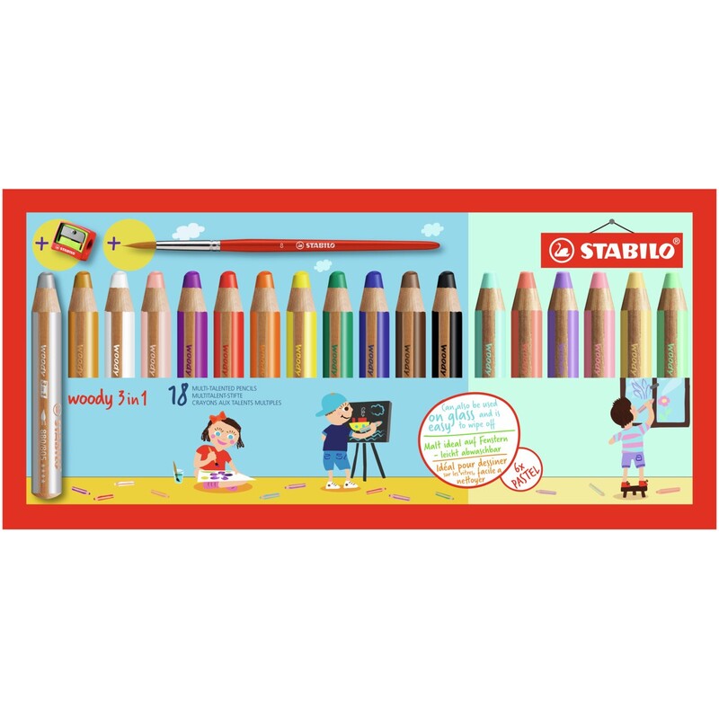 Stabilo crayons de couleur Woody 3 en 1, 18 pièces, assorties - 4006381582971_01_ow