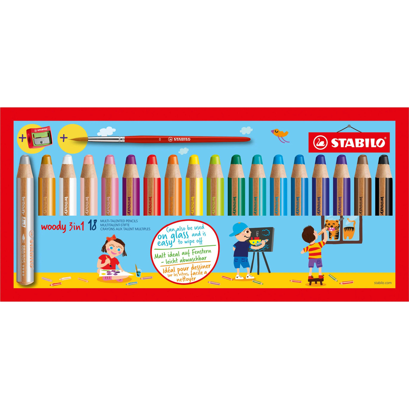 Stabilo crayons de couleur Woody 3 in 1, 18 pièces, assorties 