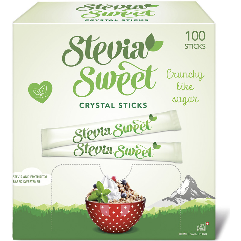 SteviaSweet Crystal Sticks, 2 g, 100 Stück - 7610211024202_01_ow