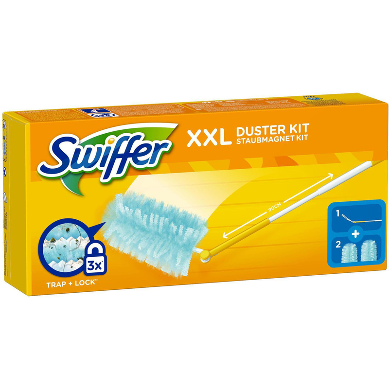 Swiffer kit de démarrage aimant à poussière XXL, manche + 2 plumeaux,  blanc, jaune 