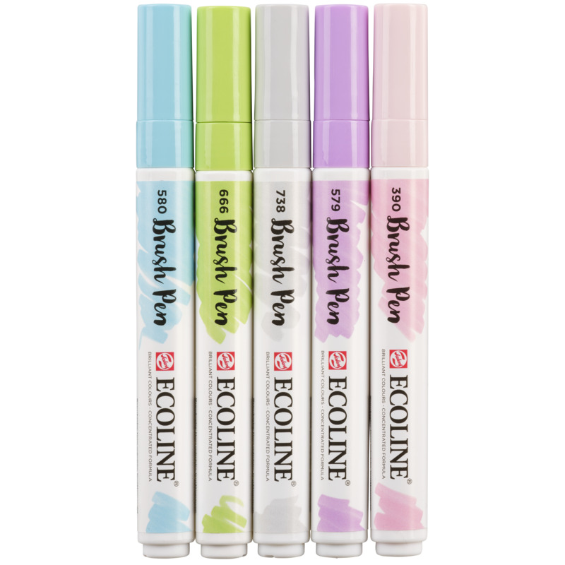 Ecoline Pinselstifte Brush Pen, Pastell, 5 Stück, assortiert - 8712079408275_03_ow