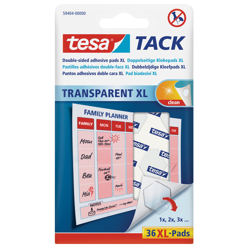 tesa Tack® Klebepads XL, transparent, doppelseitig klebend, 36
