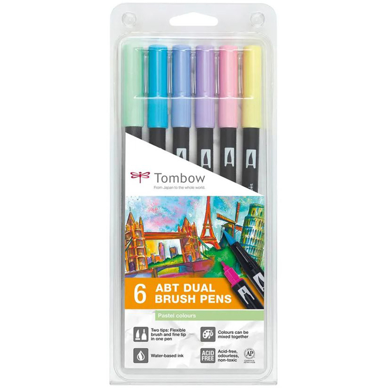 Tombow stylos à pinceau Dual Brush ABT, pastel, 6 pièces, assorties - 4003198104044_01_ow