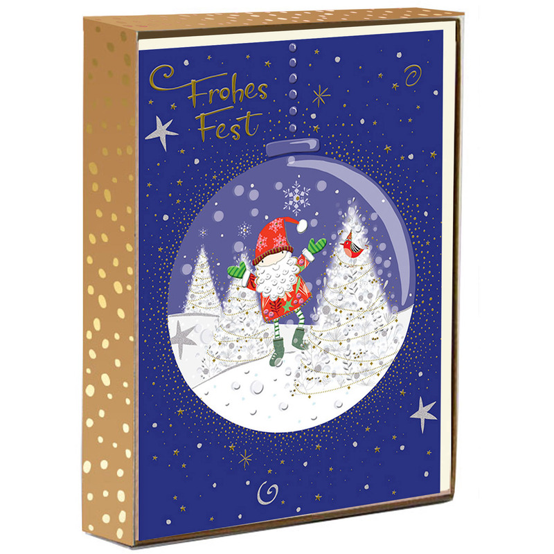 Turnowsky Weihnachtskarten, 8 Stück, 12.5 x 17.6 cm, Schneekugel mit Weihnachtsmann - 7612257004590_01_ow