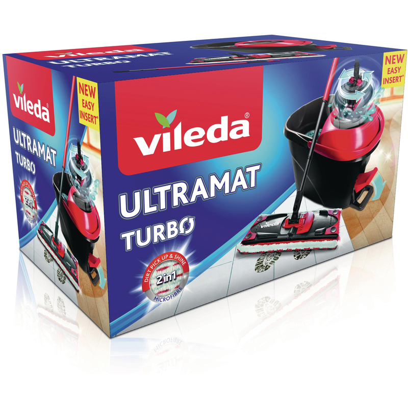 Vileda Kit de balai lave-sol UltraMat Turbo, noir, rouge