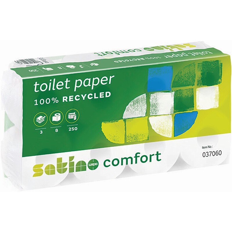 Wepa papier toilette Satino Comfort, recyclé, 3 couches, 8 rouleaux - 4000735085200_01_ow