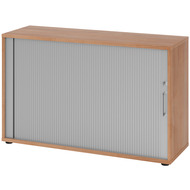 armoire à volets roulants Tarys, 2 hauteurs de classeur, décor noyer/argenté - 4032062186688_01_ow